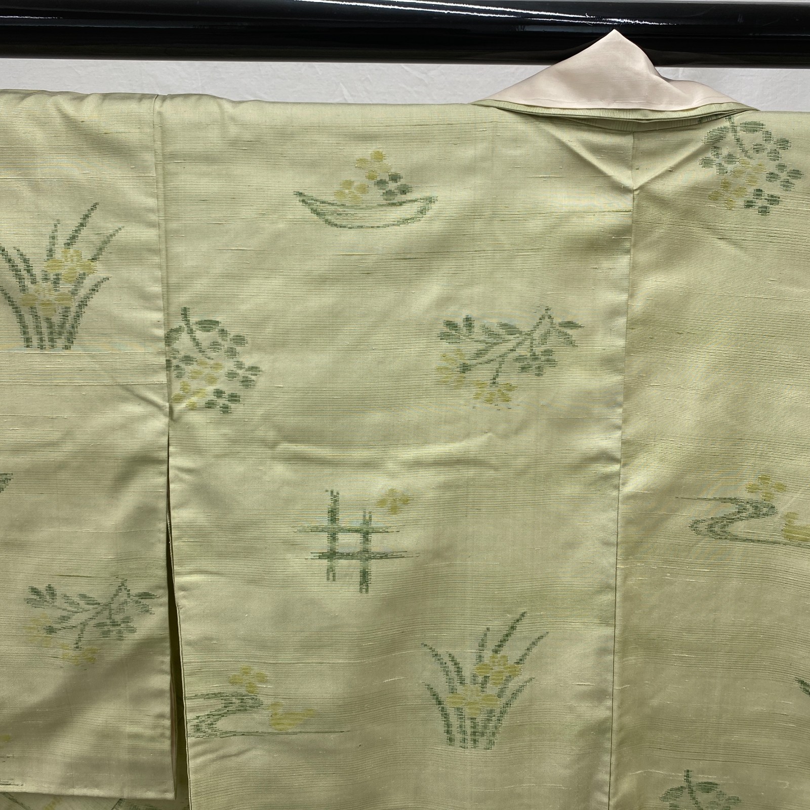 Japanese Vintage Kimono Polyester Green Komon Traditional Authentic Length 60in