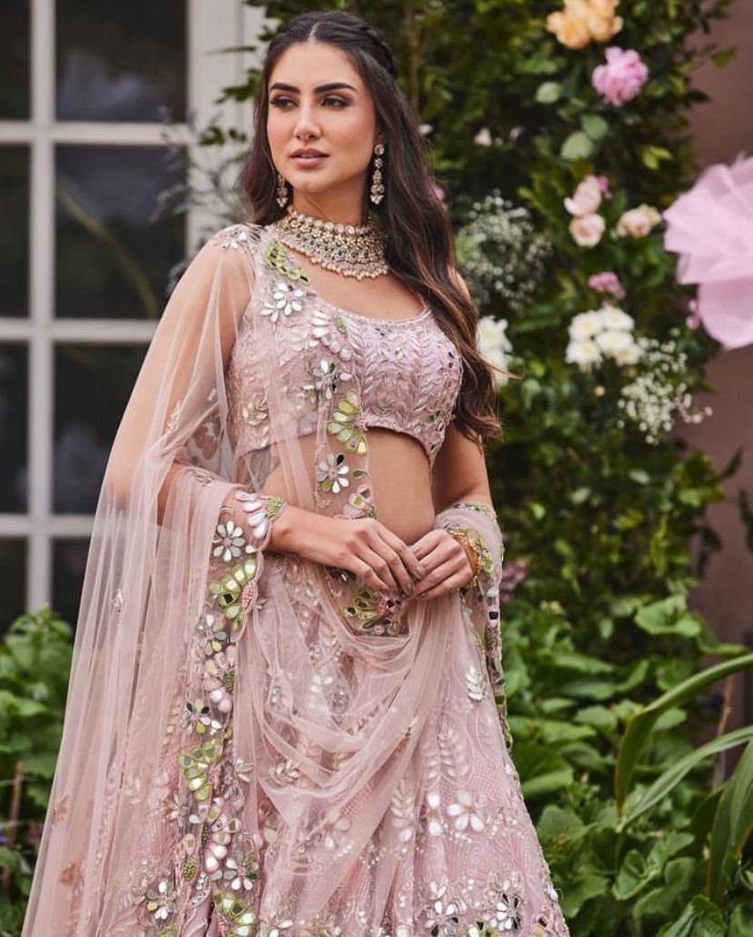 Designer Bridal Lehenga Choli Mirror Embroidery pakistani lehnga bollywood