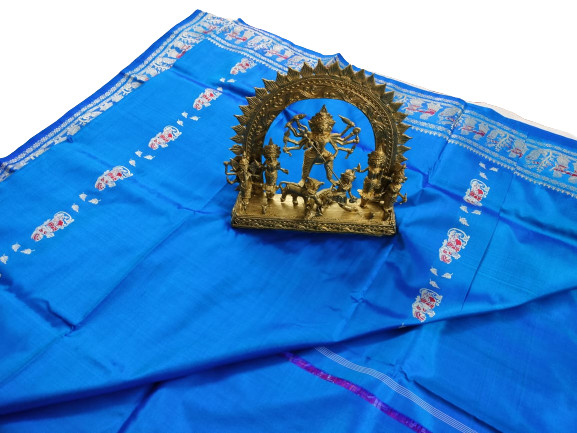 Bishnupuri Baluchari Silk Saree | Pure Meenakari Design with Blouse Piece | BLUE