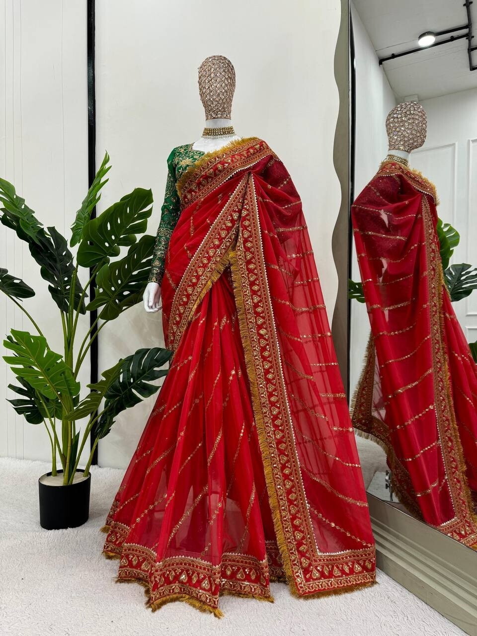 Designer Sari Bollywood Bridal Silk Saree Blouse Wedding Indian Party Wear Sari
