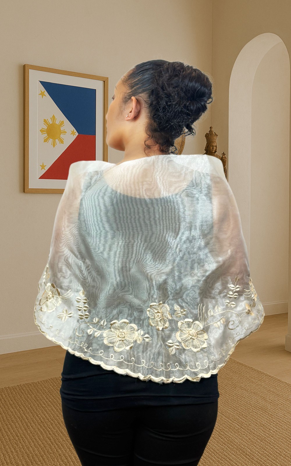 Handmade Kapamilya Alampay | Embroidered Organza Shawl for Women