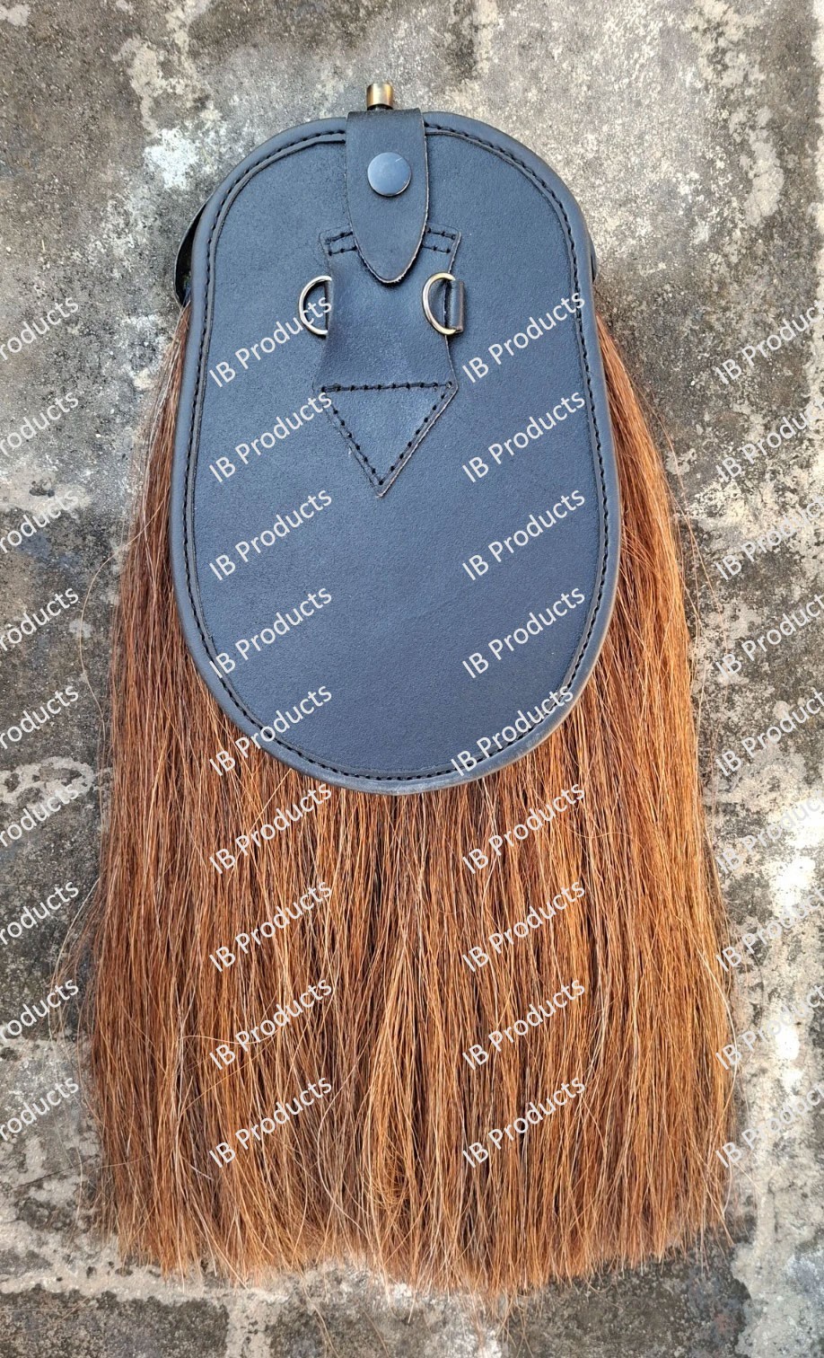 Scottish Horse Hair Piper Kilt Sporran Thistle Cantle Antique Hair Tassels Brown
