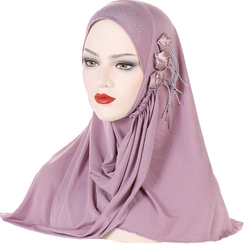 Amira Women Muslim Hijab Turban Solid Color Scarf Head Wrap Shawl Pull On Ready