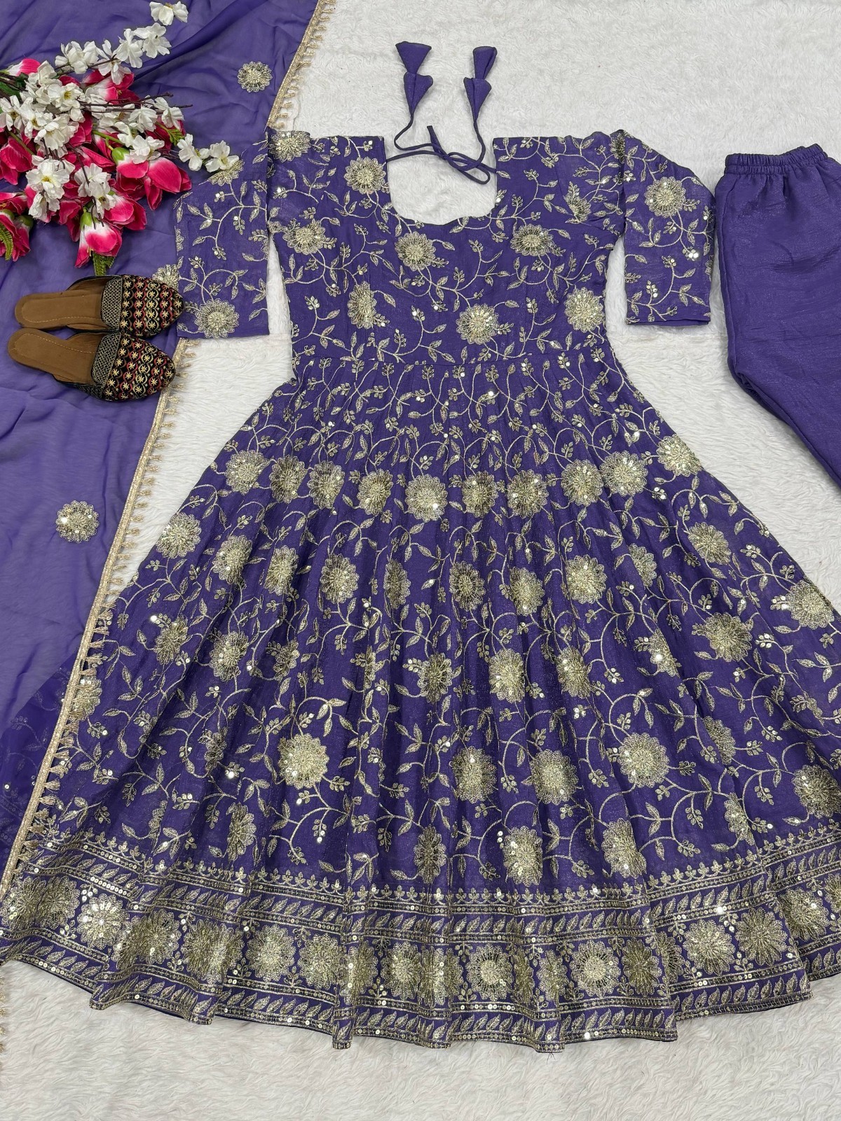 New Heavy Crunchy Silk Pure Gown Bottom With Dupatta For Reception Wear