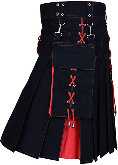 Utility Kilt 100% Cotton Jeans Hybrid Red Pleats Kilt Scottish Traditional Moder