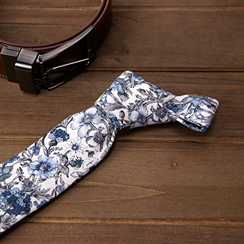 Men’s Skinny Slim Cotton Floral Print Neckties One Size 54-steel Blue