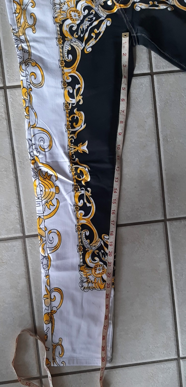 NEW NWT White Jean w/black & gold 97% Cotton 3% Spandex Size 34 Mexican Wedding