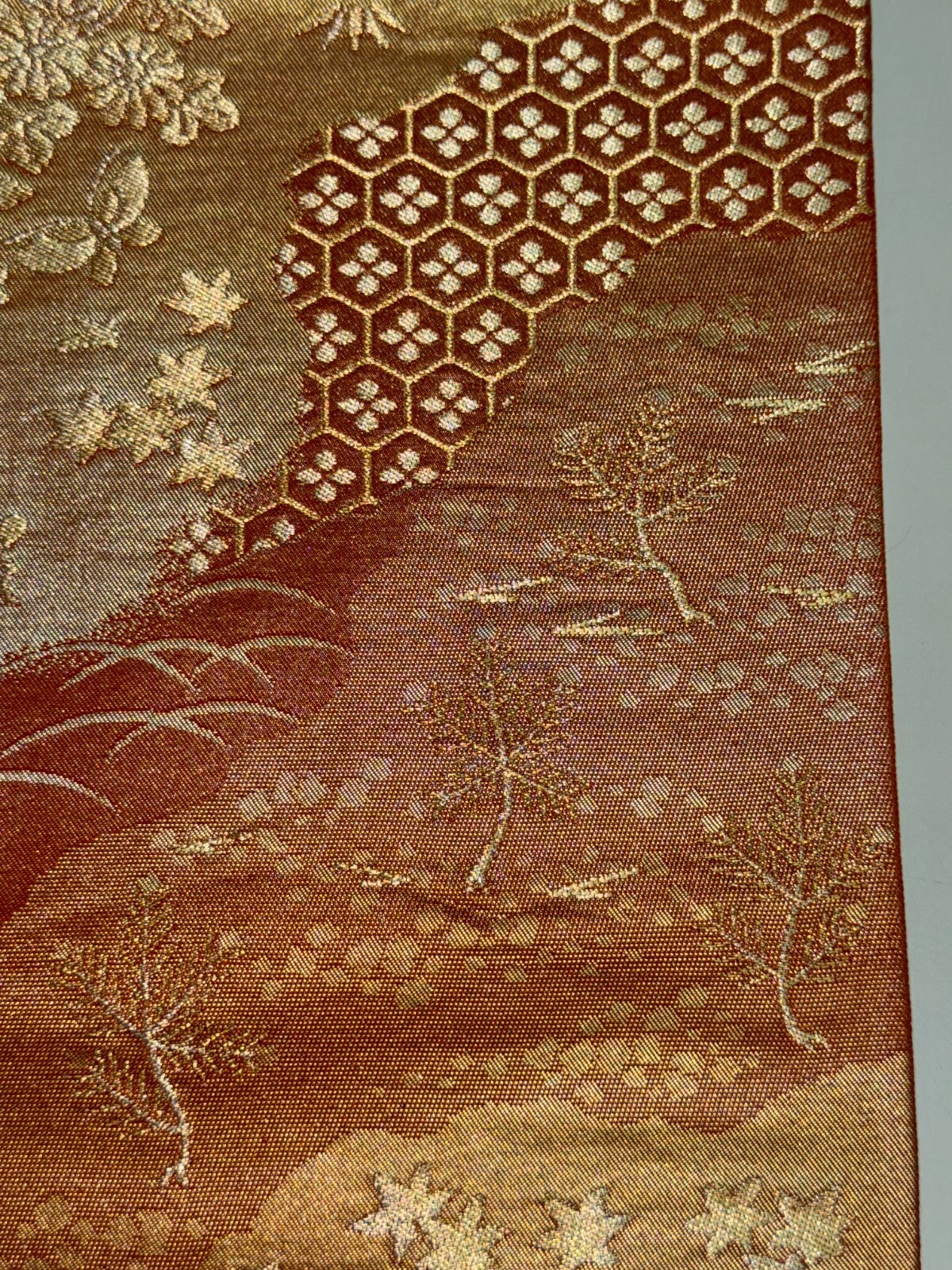 Japanese Vintage Kimono Fukuro Obi silk brown expensive embroidery 167.7×12.2in