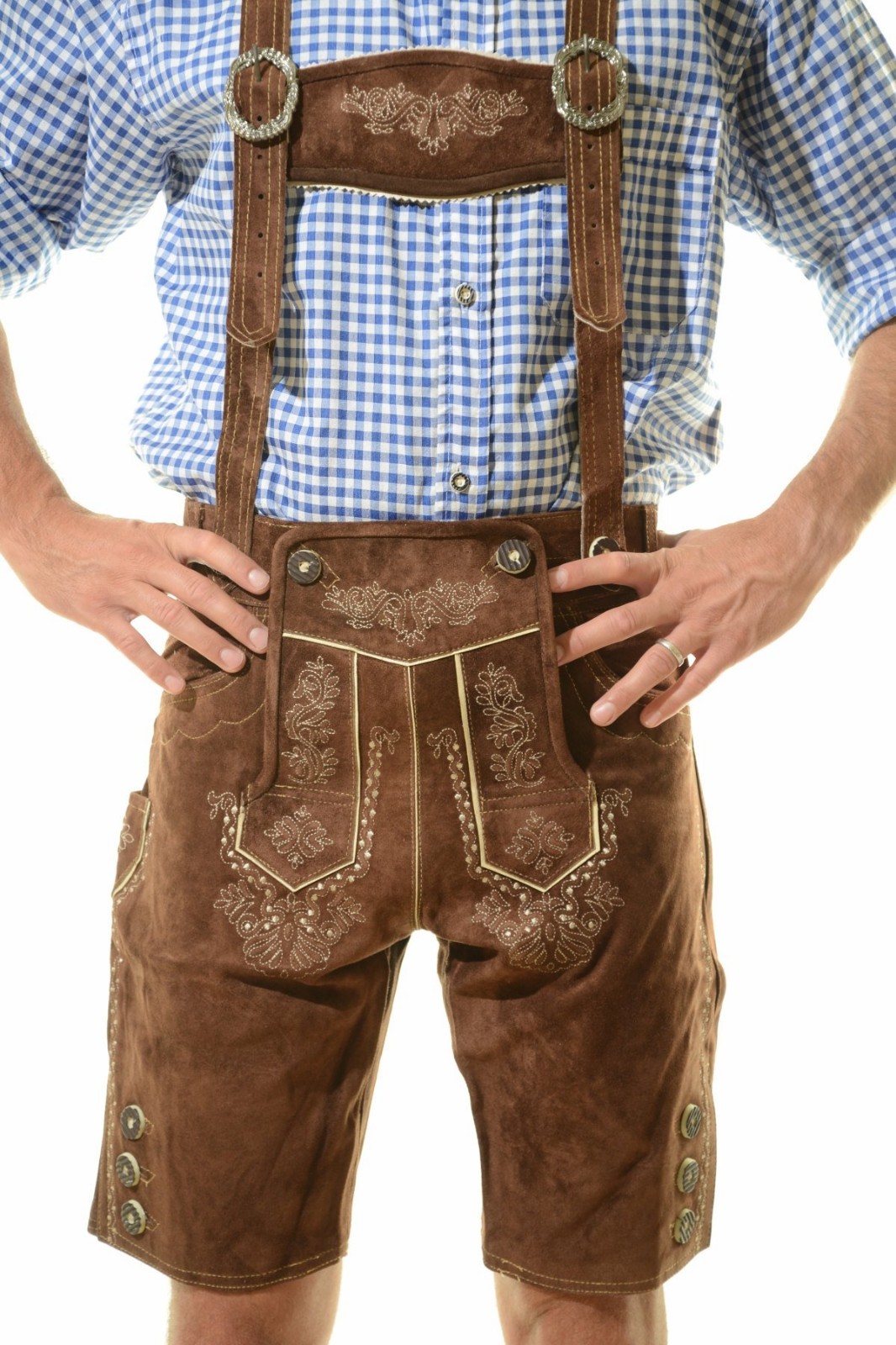 Bavarian Oktoberfest Lederhosen Shorts German Tracht Outfit dark brown #BERG