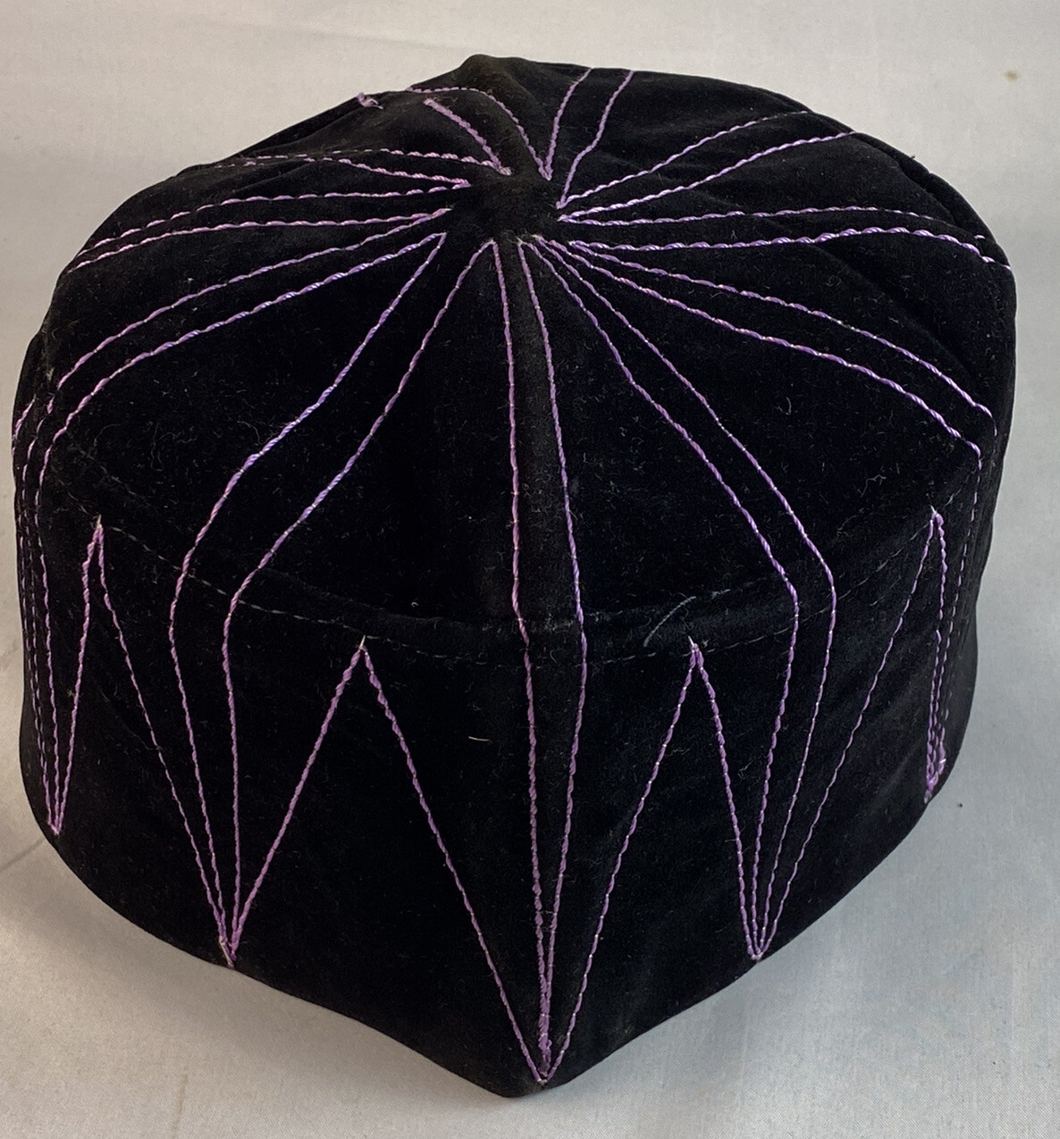 Authentic African Contemporary Native Made Felt Embroidery Fila/ Kufi Hat~22-1/4