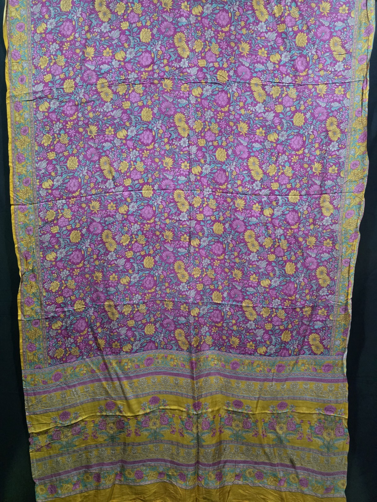 Vintage Silk Saree, 100% Pure Silk Fabric, 5 Yards Ethnic Indian Printed Sari