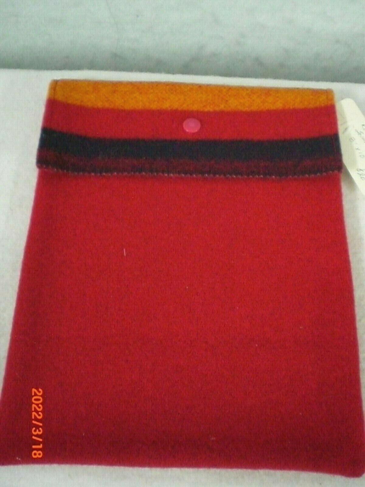Dance Regalia Bag, Red 3 Band Broadcloth Pouch, Snap Front, 8″ x 10″