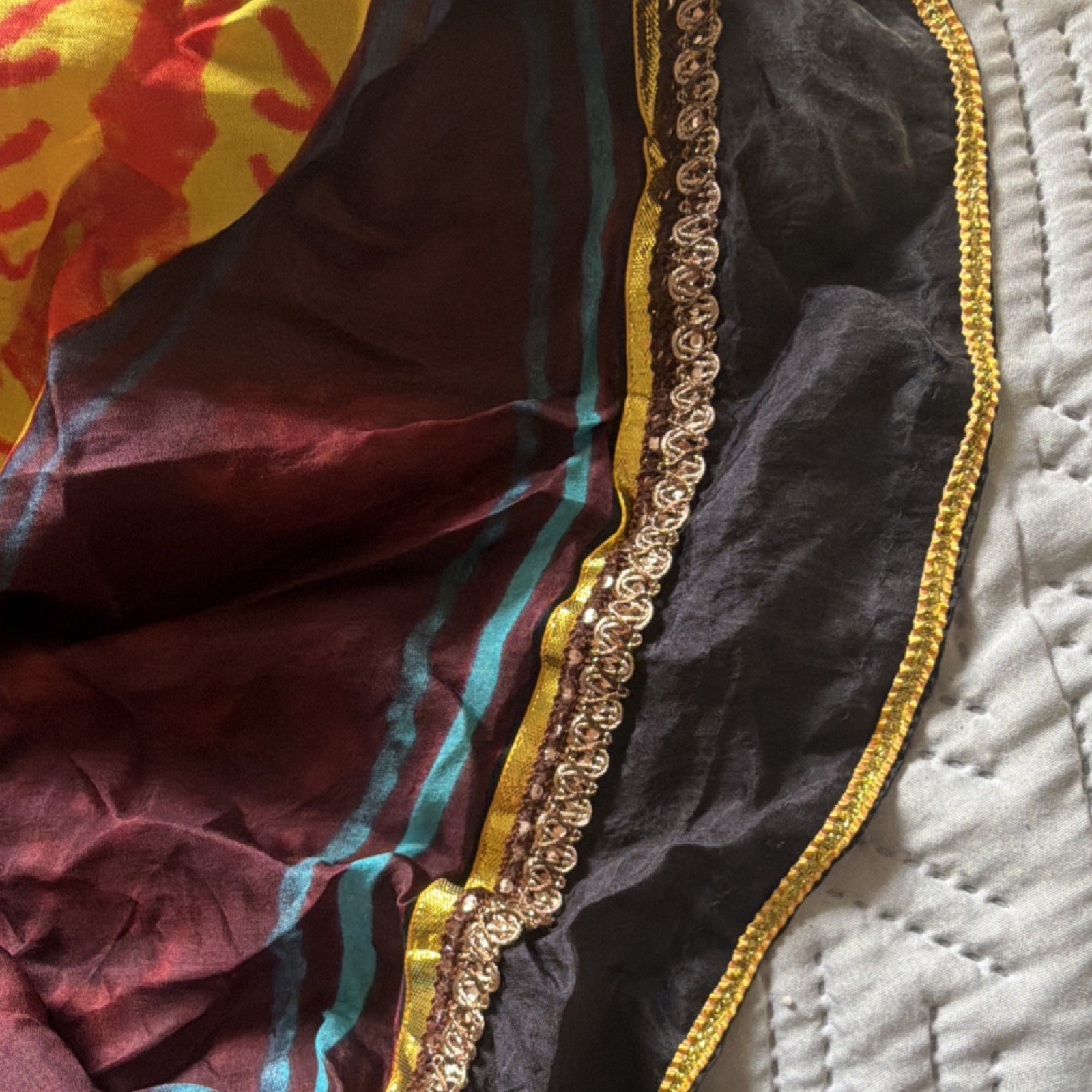 Silk Multicolor Sari for Women with Gold Trim & Patterned Border