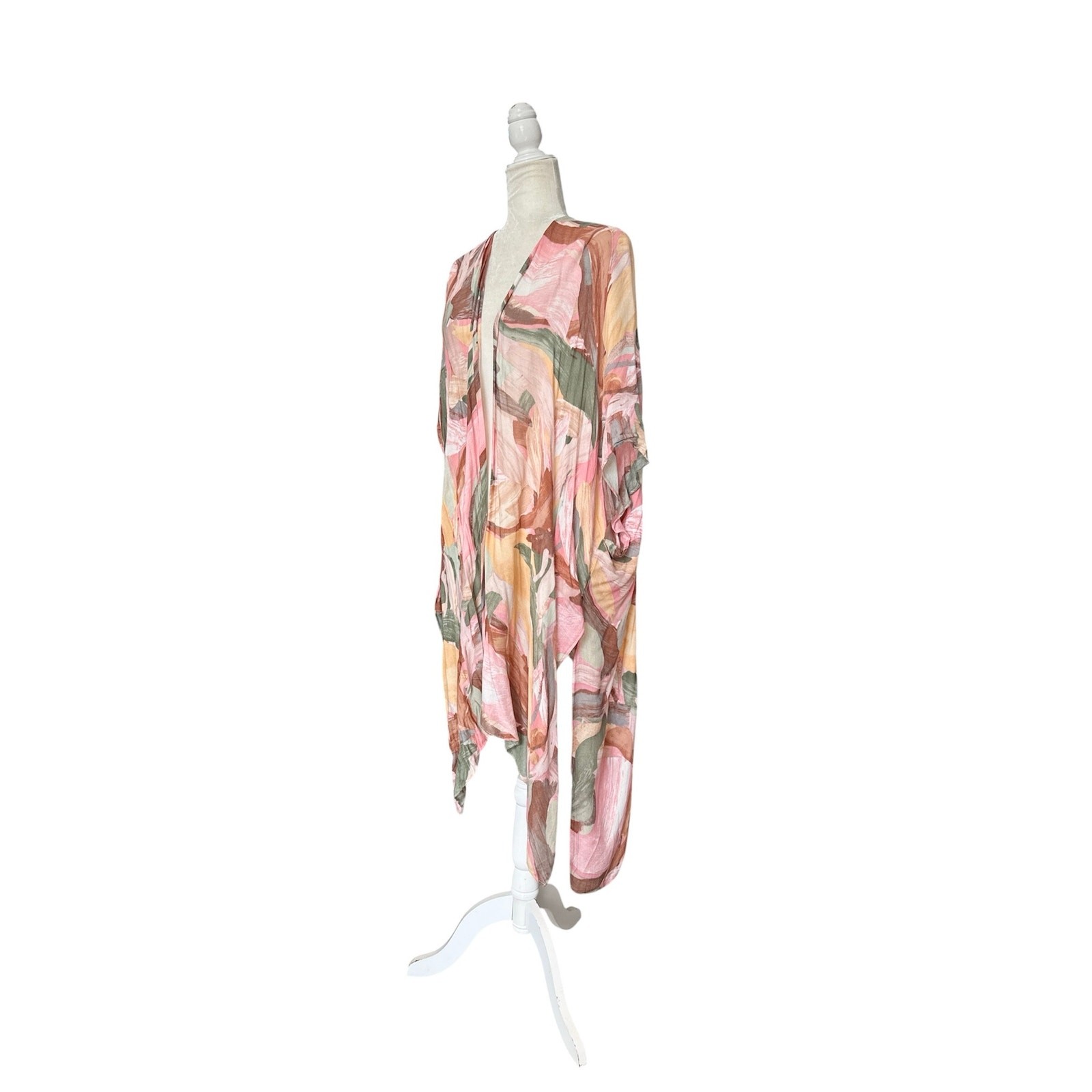 Pink Multi Printed Open Front Kimono Cardigan Cover Up One Size Fits