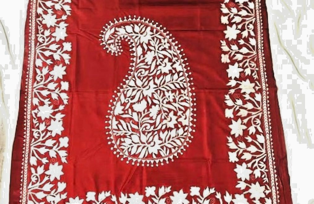 Exclusive Indian Pure Silk Saree Authentic Kantha Hand Embroidery Ethnic Sari