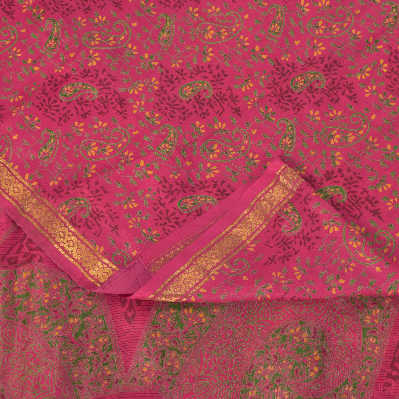 Sanskriti Vintage Soft Pink Pure Silk Sari Digital Print Zari Border Saree 6+Yd