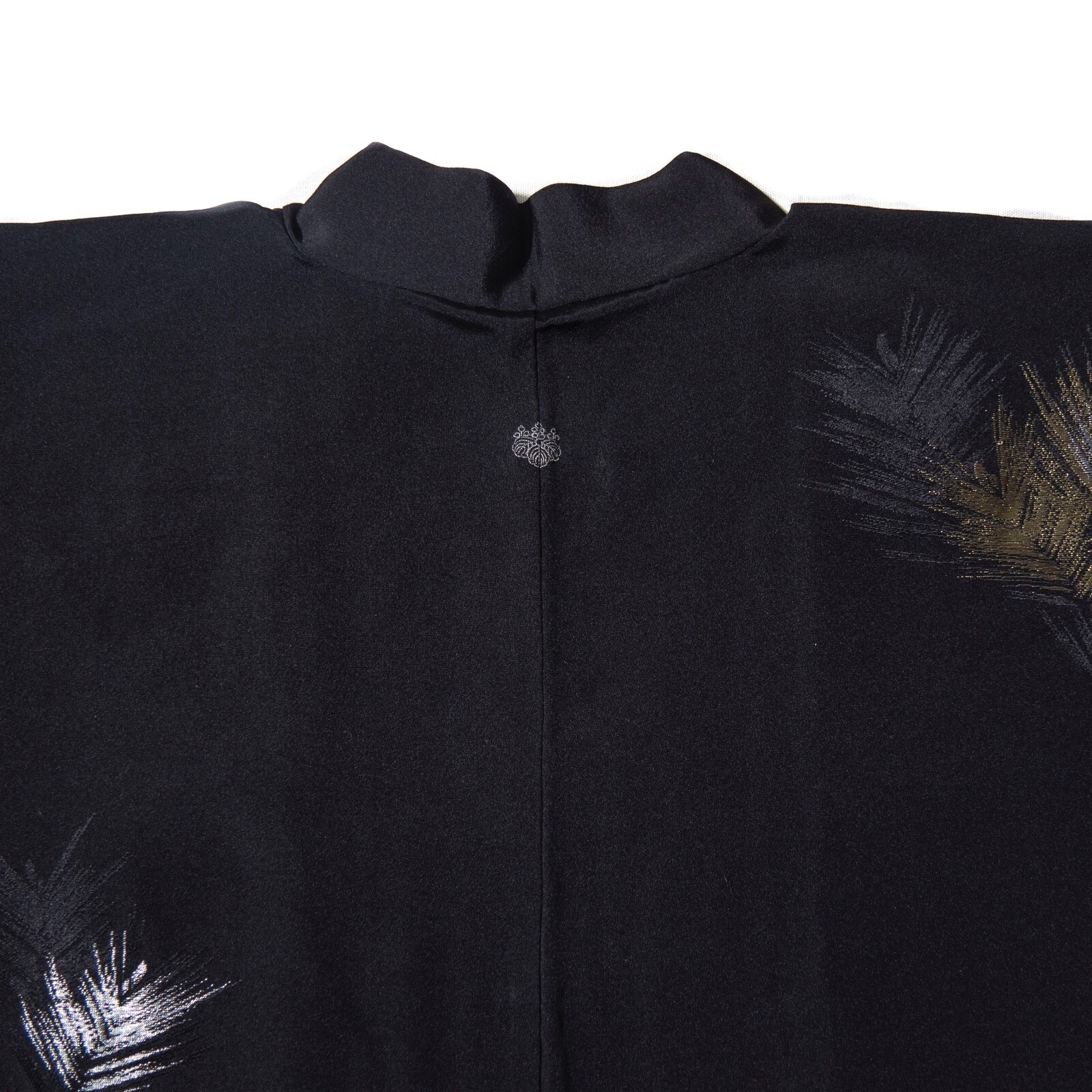 black gold and silver feather embroidered silk antique short kimono haori