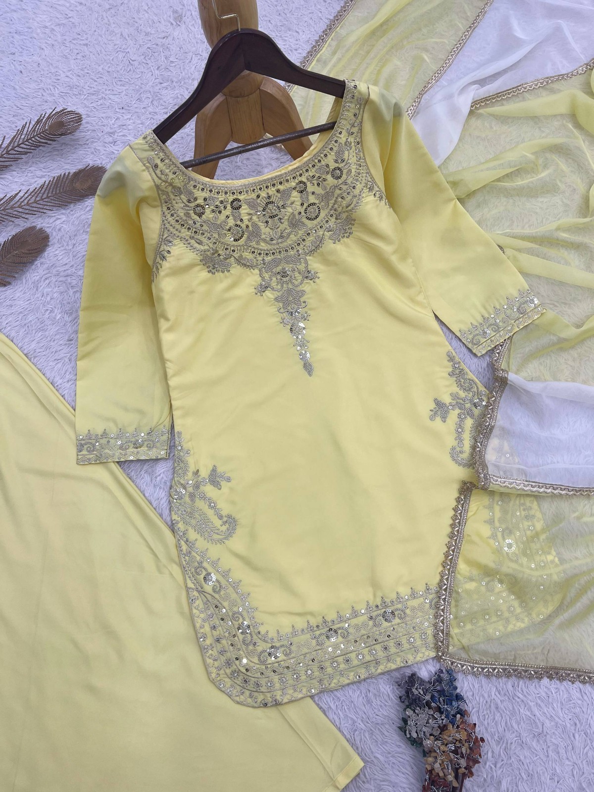 Readymade Lemon Yellow Pakistani Women”s Salwar Kameez Embroidered 3 Piece Suit