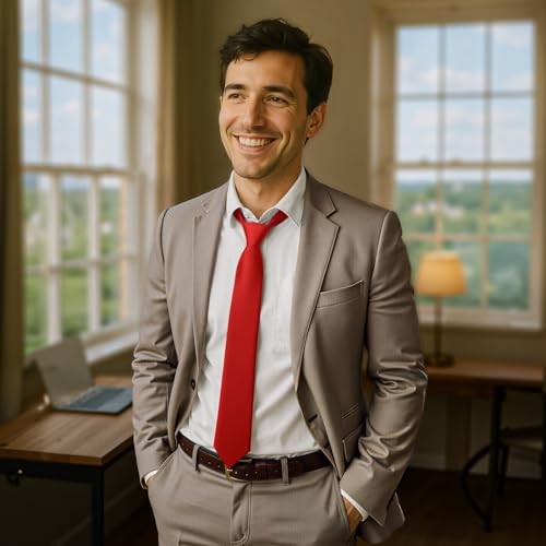 Men Neckties,Solid Color Neckties Texture for Gift Men Dress One Size Red7633