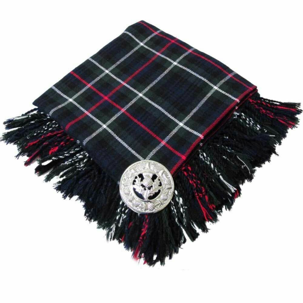 Mackenzie Tartan 4 Side Purled & Fringed 48″ x 48″ Fly Plaid With Brooch