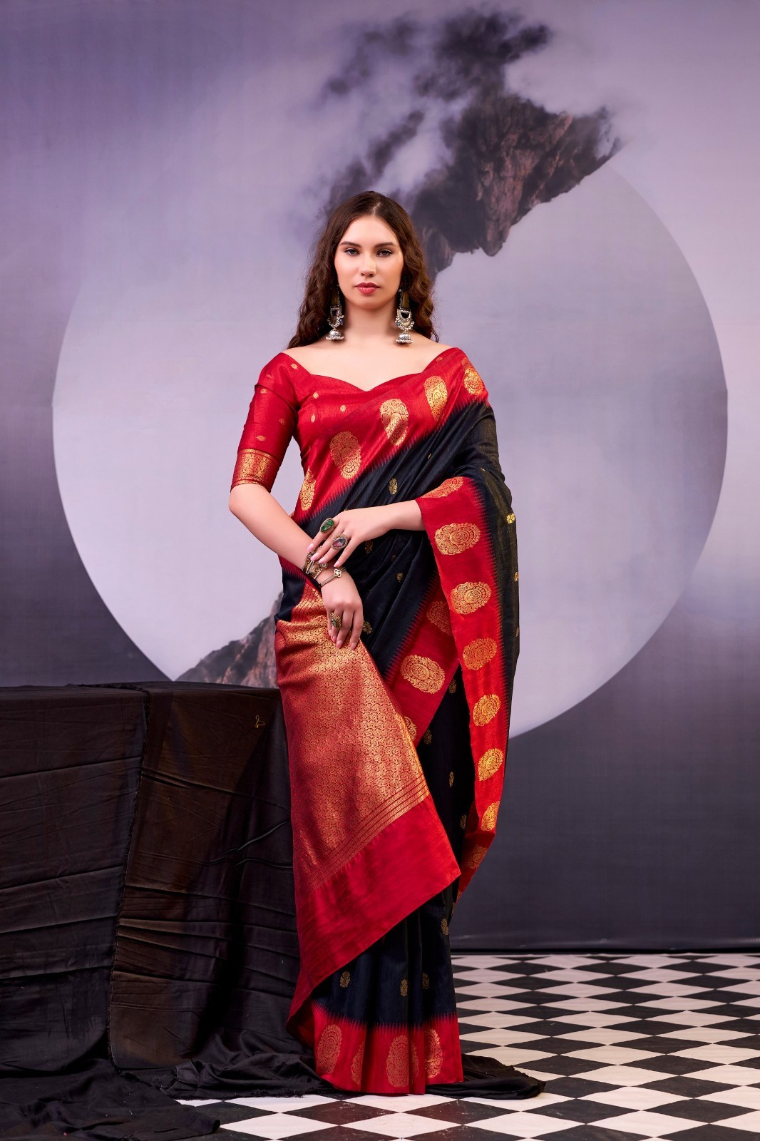 Wedding Collection Heavy Poly Cotton Saree With Blouse For Women & Girls