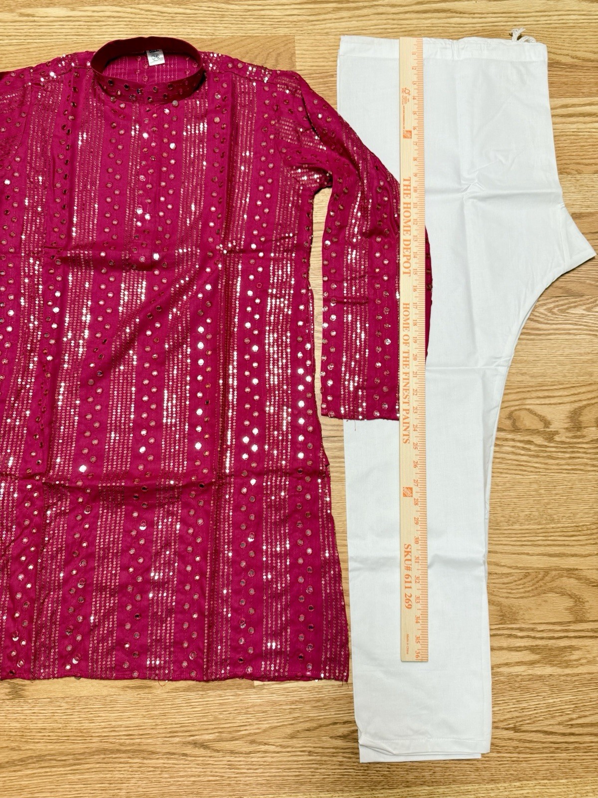 NWT Men’s Kurta PAJAMA SET SZ 36 Small rani hot pink SEQUINS India-USA seller