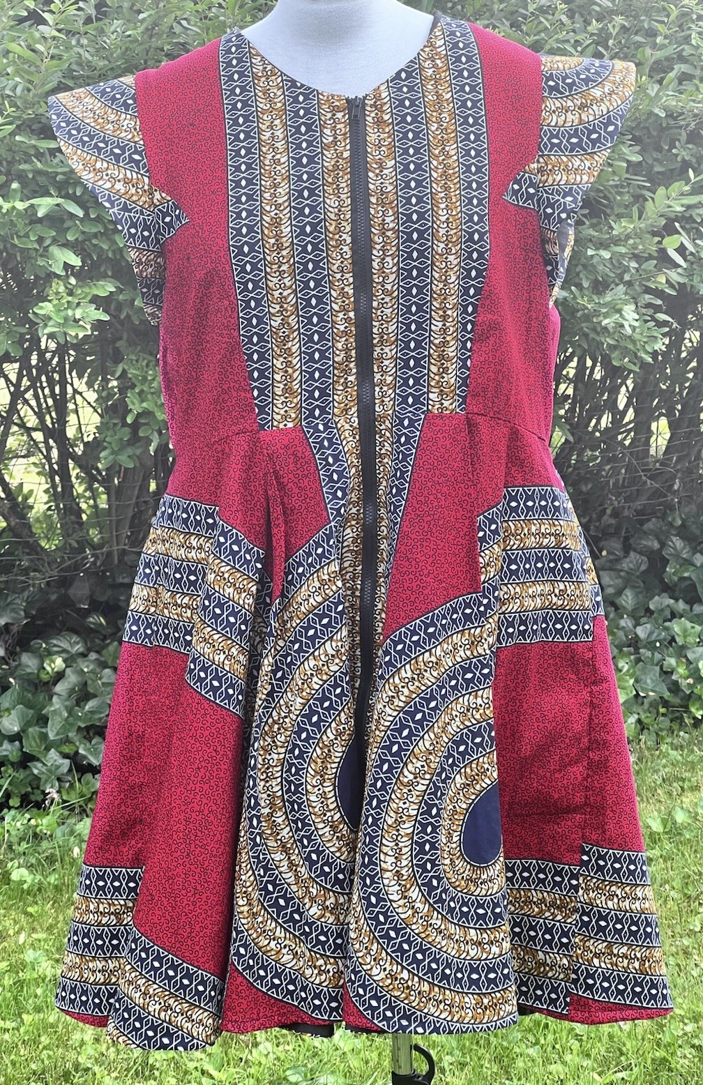 Ray Darten Anu African Print Zip Front Jacket Dress Size 3x Pockets Cap Sleeve