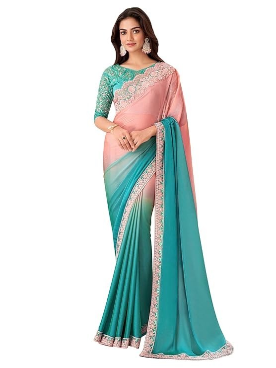 Women’s Pure Chiffon Embellished Saree With Unstitched Blouse