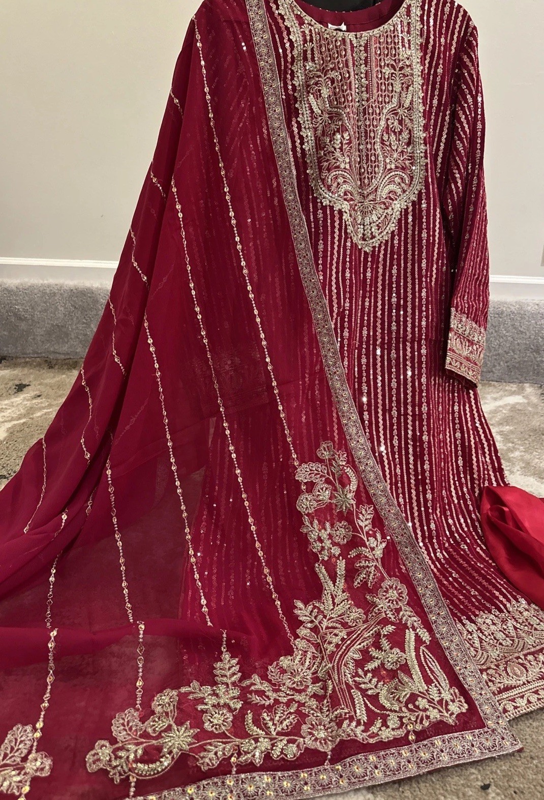 Pakistani Indian Shalwar Kameez Chiffon With Duppata Bust 42 Fully Lined