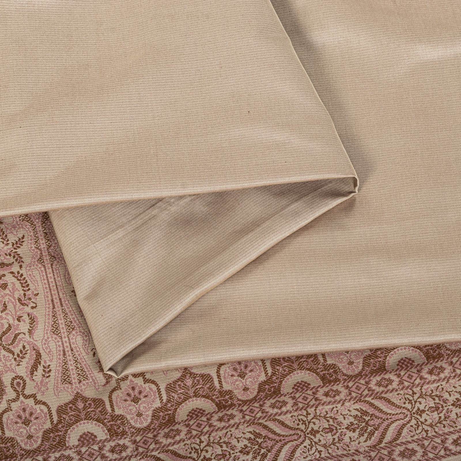 Sanskriti Vintage Beige Art Silk Saree Banarasi Brocade Tanchoi Woven-Embroidery