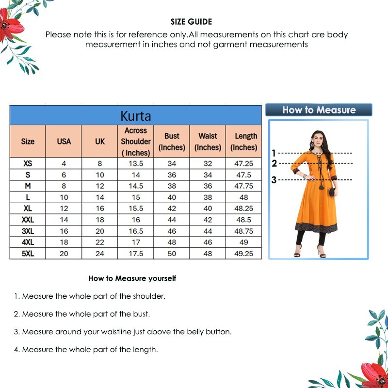 Women’s Embroidered Mustard Cotton Slub Anarkali Kurta, 3/4th Sleeves