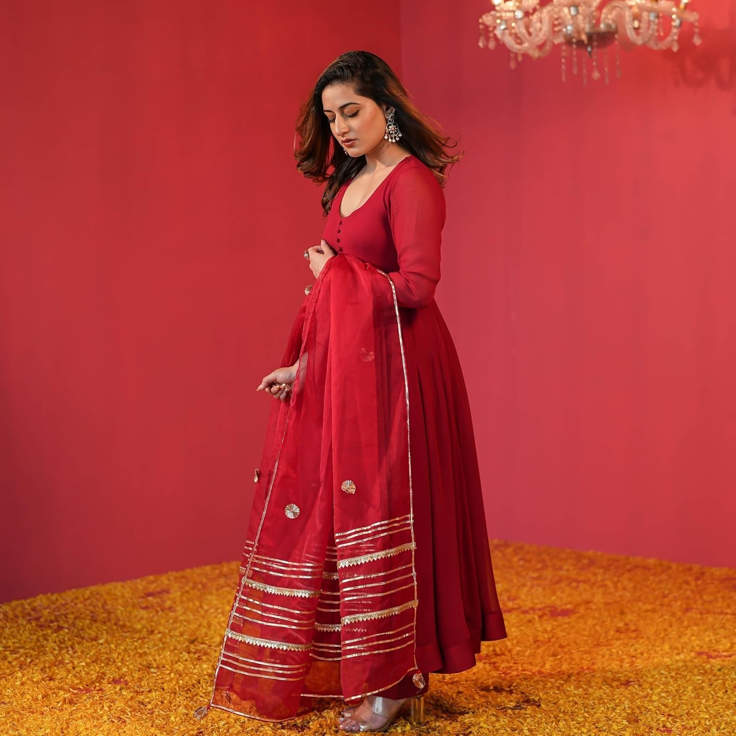 Women’s Rayon Blend Anarkali Solid Kurta with Pant & Dupatta