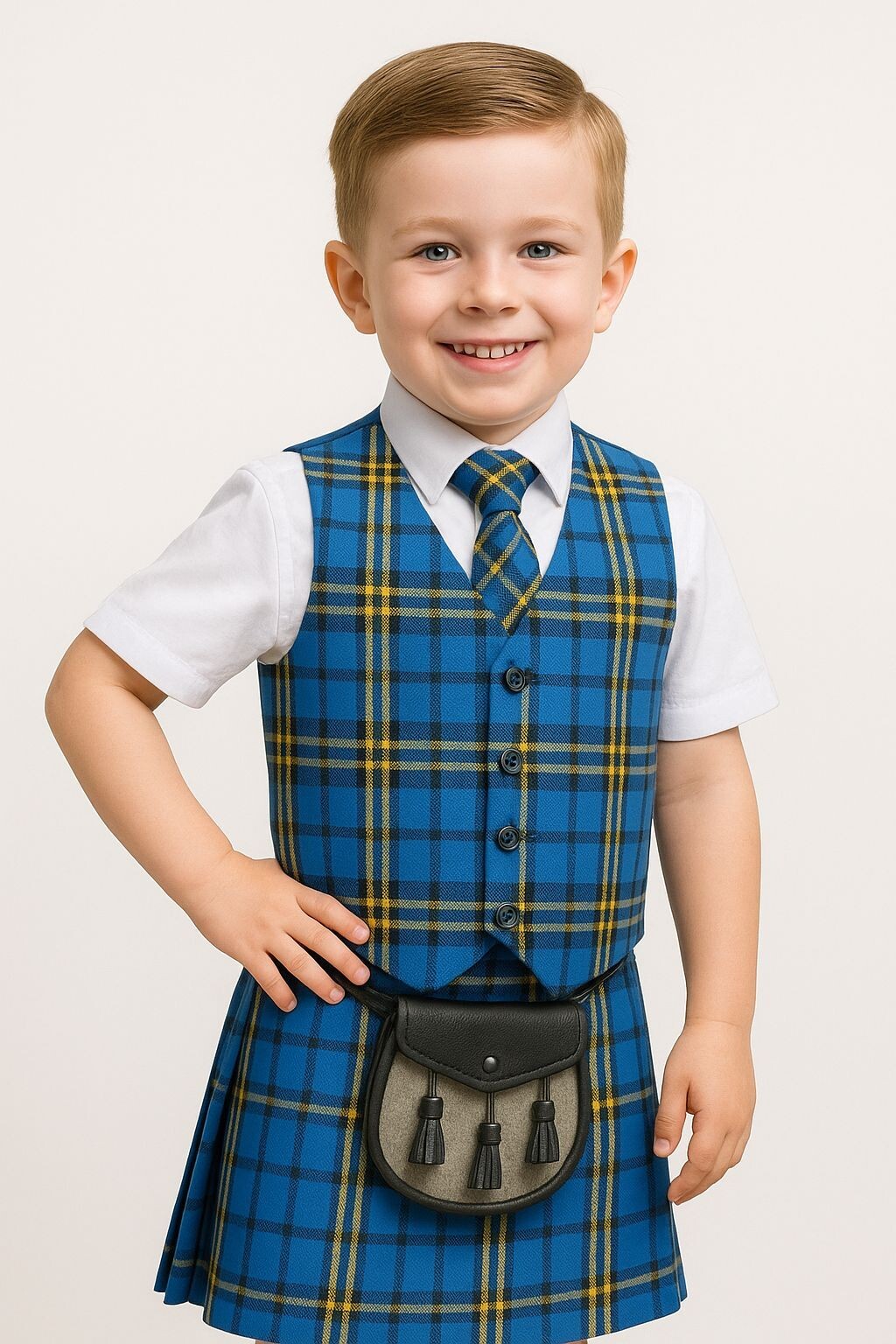 Baby Kilt Outfit 4 pcs Kilt set Baby Tartan Vest & Tie + Baby Kilt +Baby Sporran