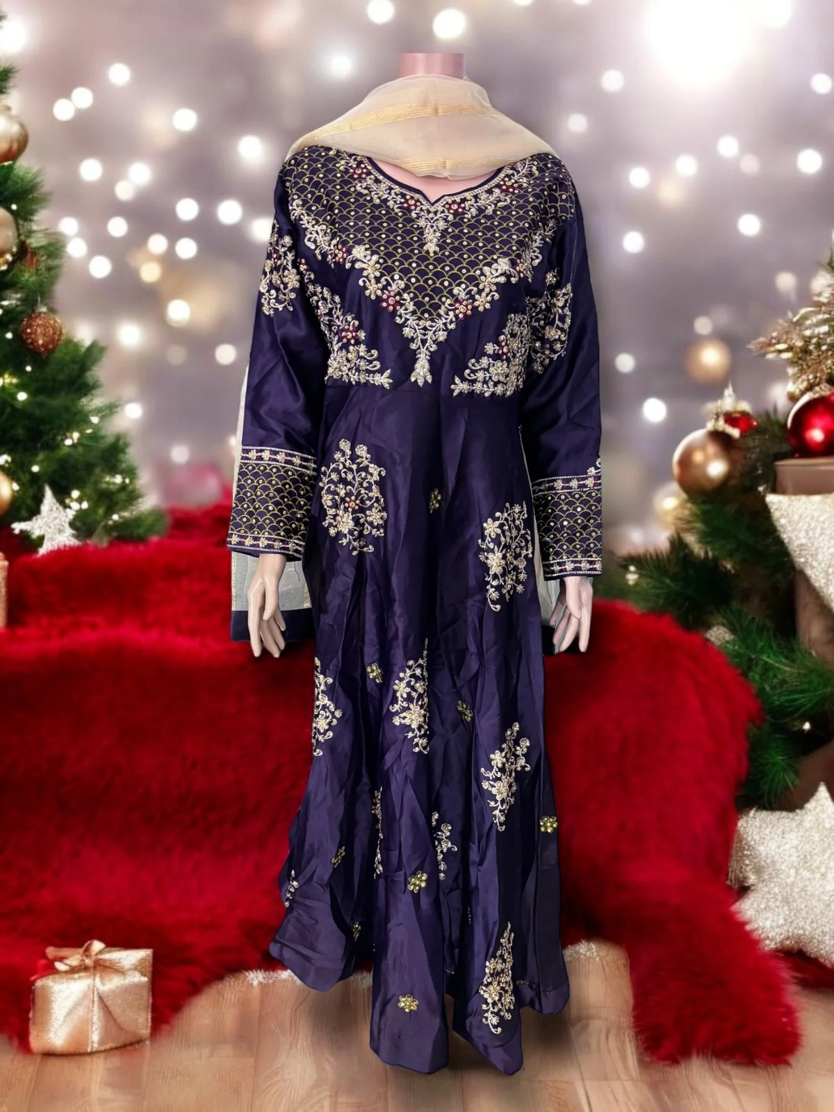Traditional Designer Gown Set with Pant and Dupatta, Cultural Wear for Women,10