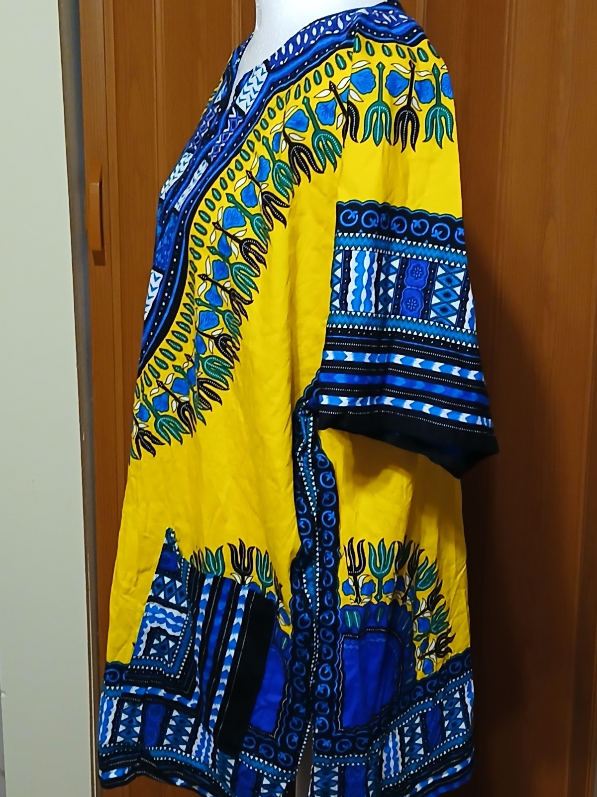 NF Dashiki shirt with front pockets Yellow/Blue 100% Cotton FREE SIZE