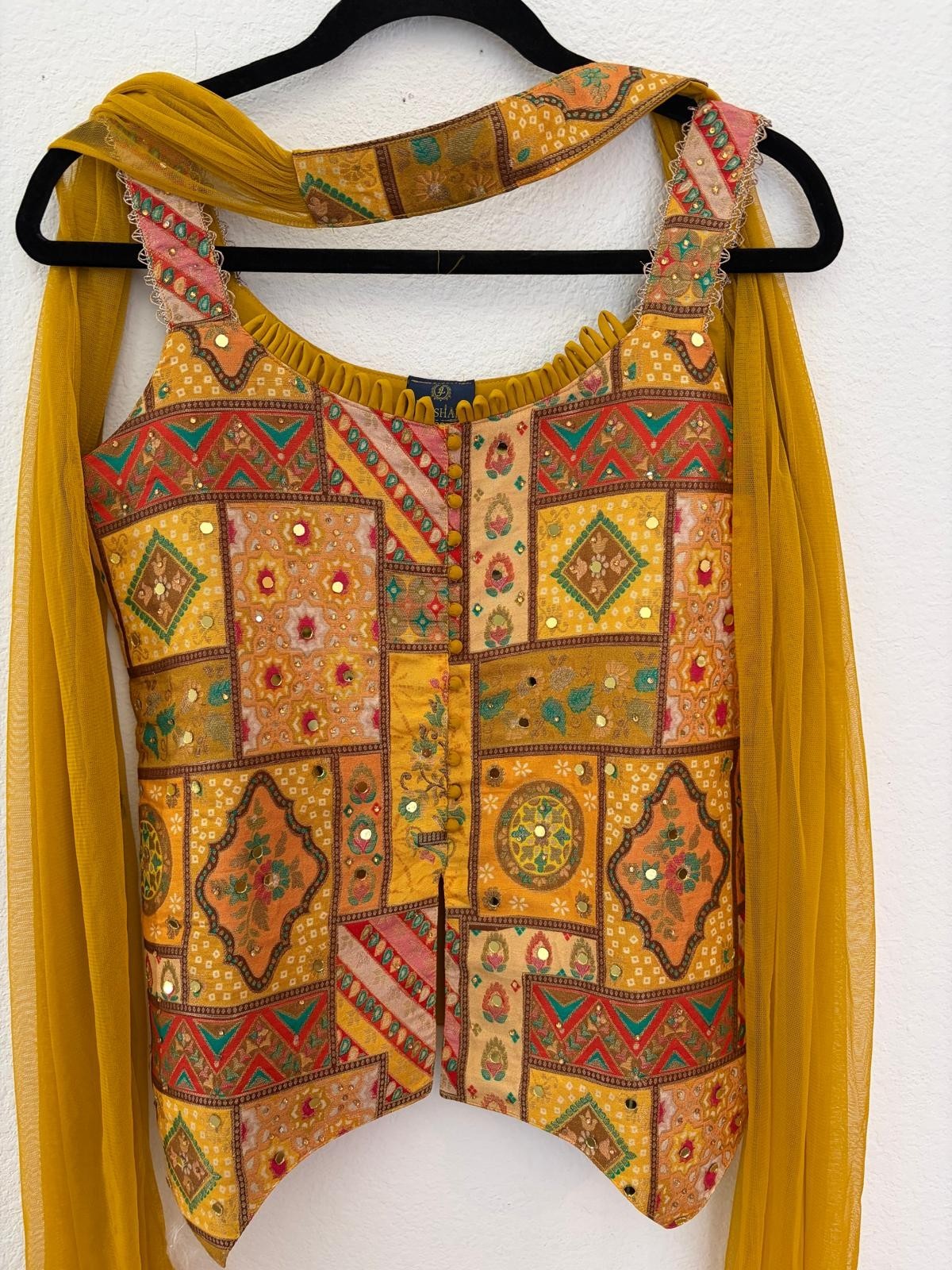 Mustard Yellow Patchwork Palazzo Set with Dupatta