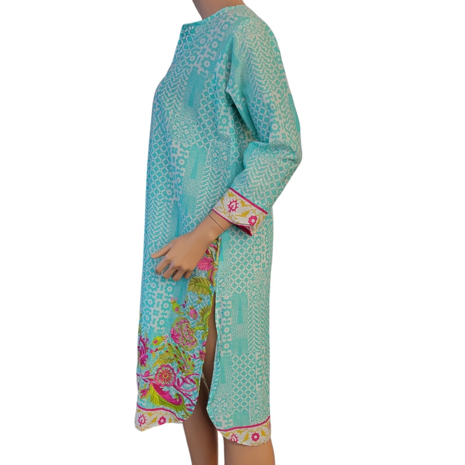 Khaadi Pret Pajama Womens Size Kurta Beach Cover Embroidered Teal Floral New