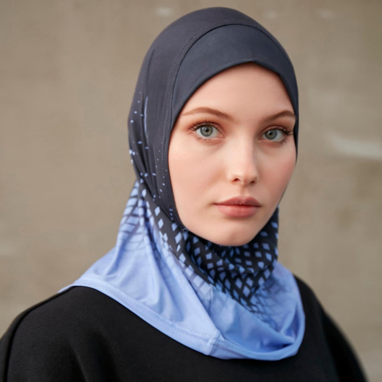 Women Sporty Muslim Inner Hijab Geometric Pattern Instant Turban Head Wrap Headb