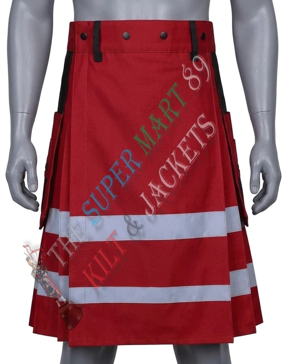 Scottish Men’s Fire fighter Utility Kilt Cotton Kilts Two Side Cargo Pockets