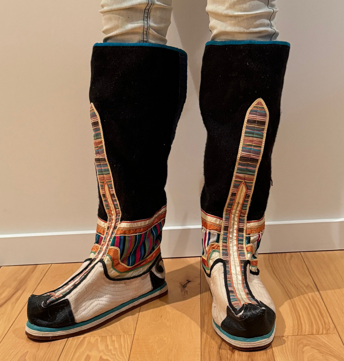 Tibetan Vintage Boots Colorful Pattern Cotton Wool Leather Mongolian 7.5