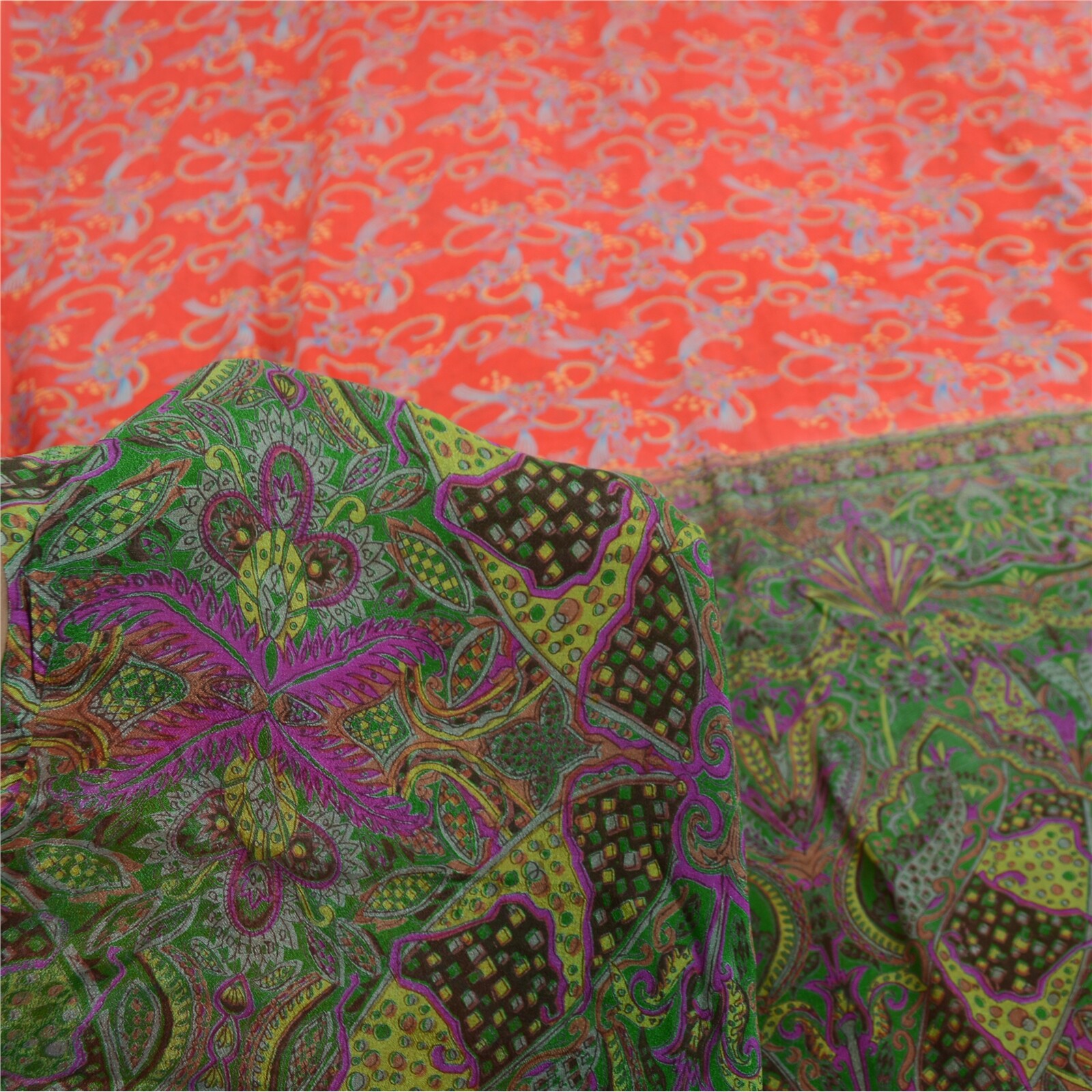 Sanskriti Vintage Sarees 6Yd Quilting Felting Craft Fabric Pure Silk Print Sari