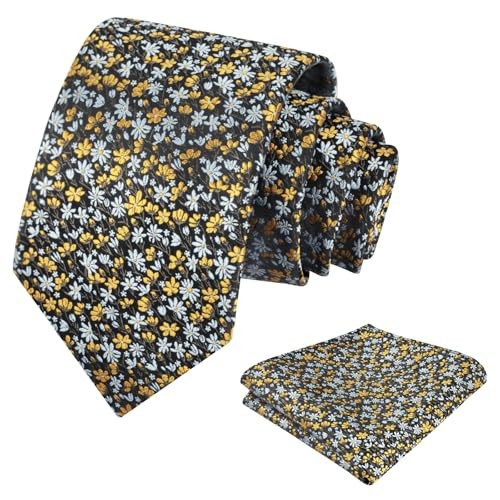 Mens 3.15inches Exquisite Floral Tie with Small Flower H142-black Gold/ Blue