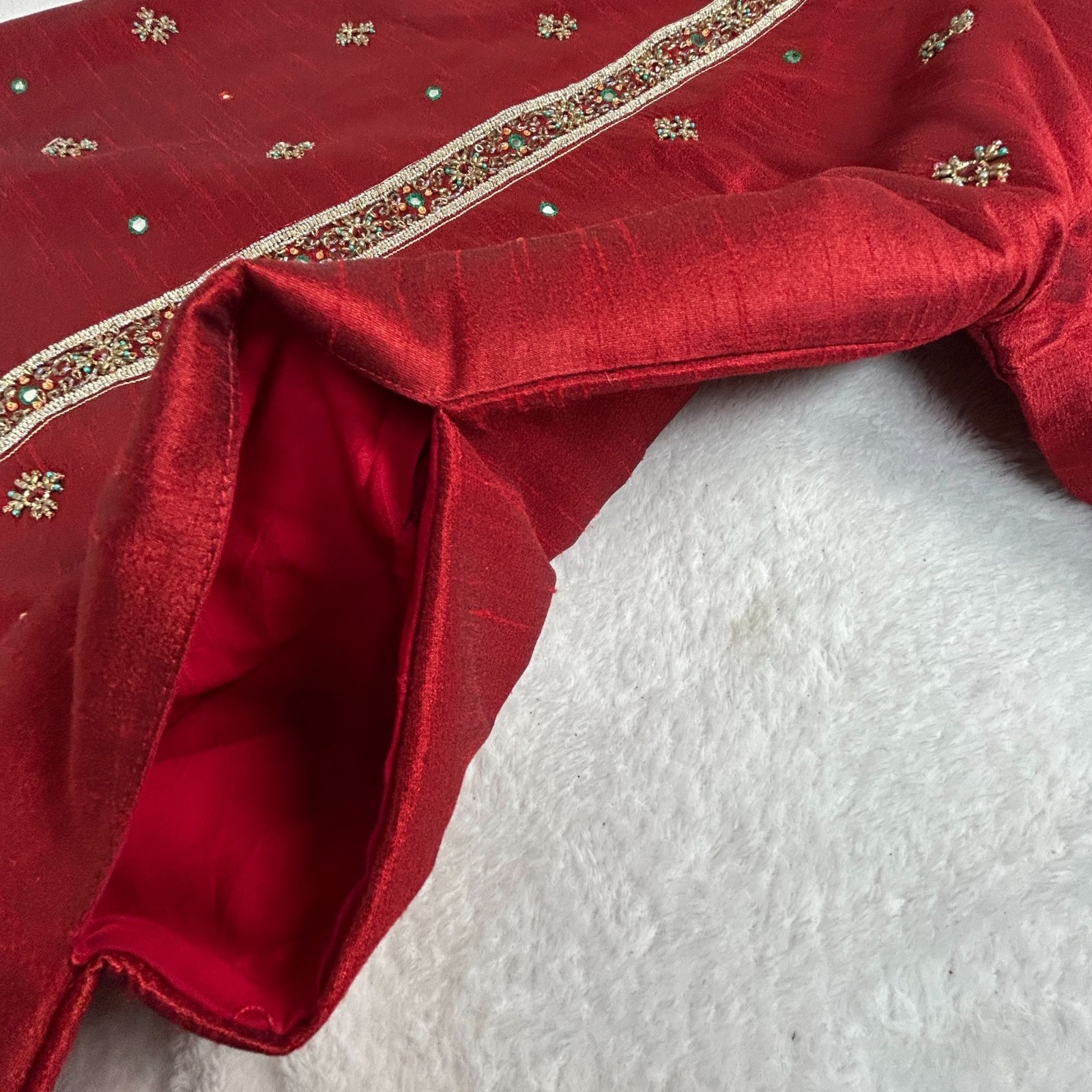 Vintage Satellite Mens Red Embellished Long Kurta Size 14 Long Sleeve Pockets