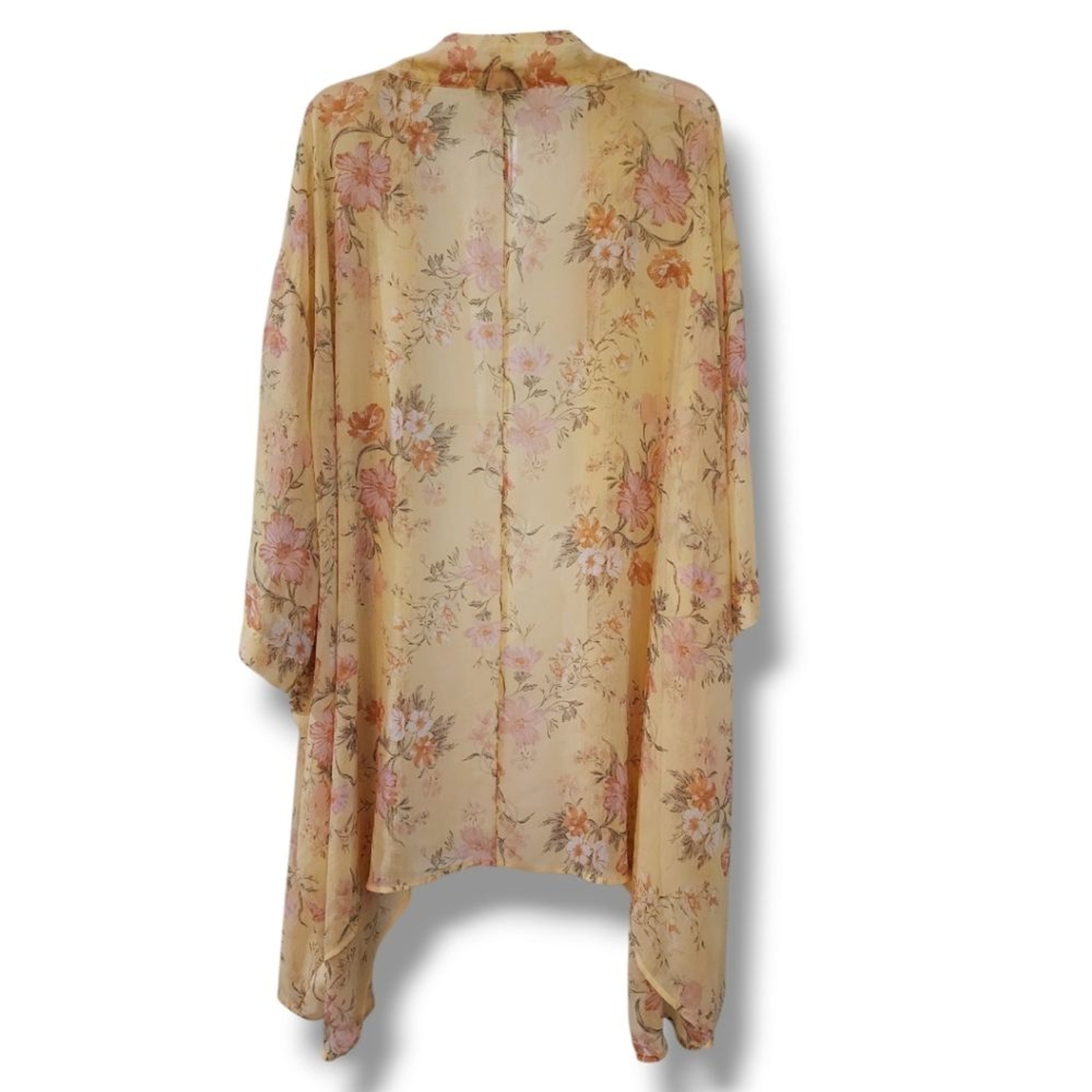 American Eagle Outfitters AEO yellow amd pink floral sheer relaxed fit kimono OS