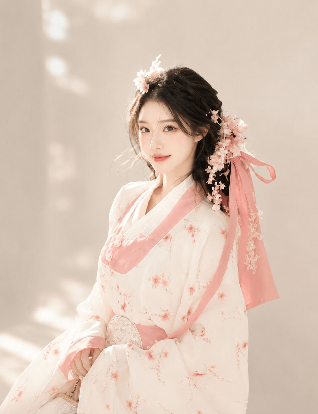 Pink Princess Korean Hanbok Dress Flowing Wide Sleeve Court Style