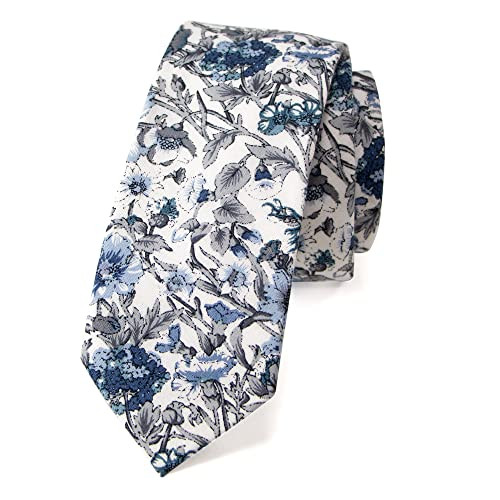 Men’s Skinny Slim Cotton Floral Print Neckties One Size 54-steel Blue