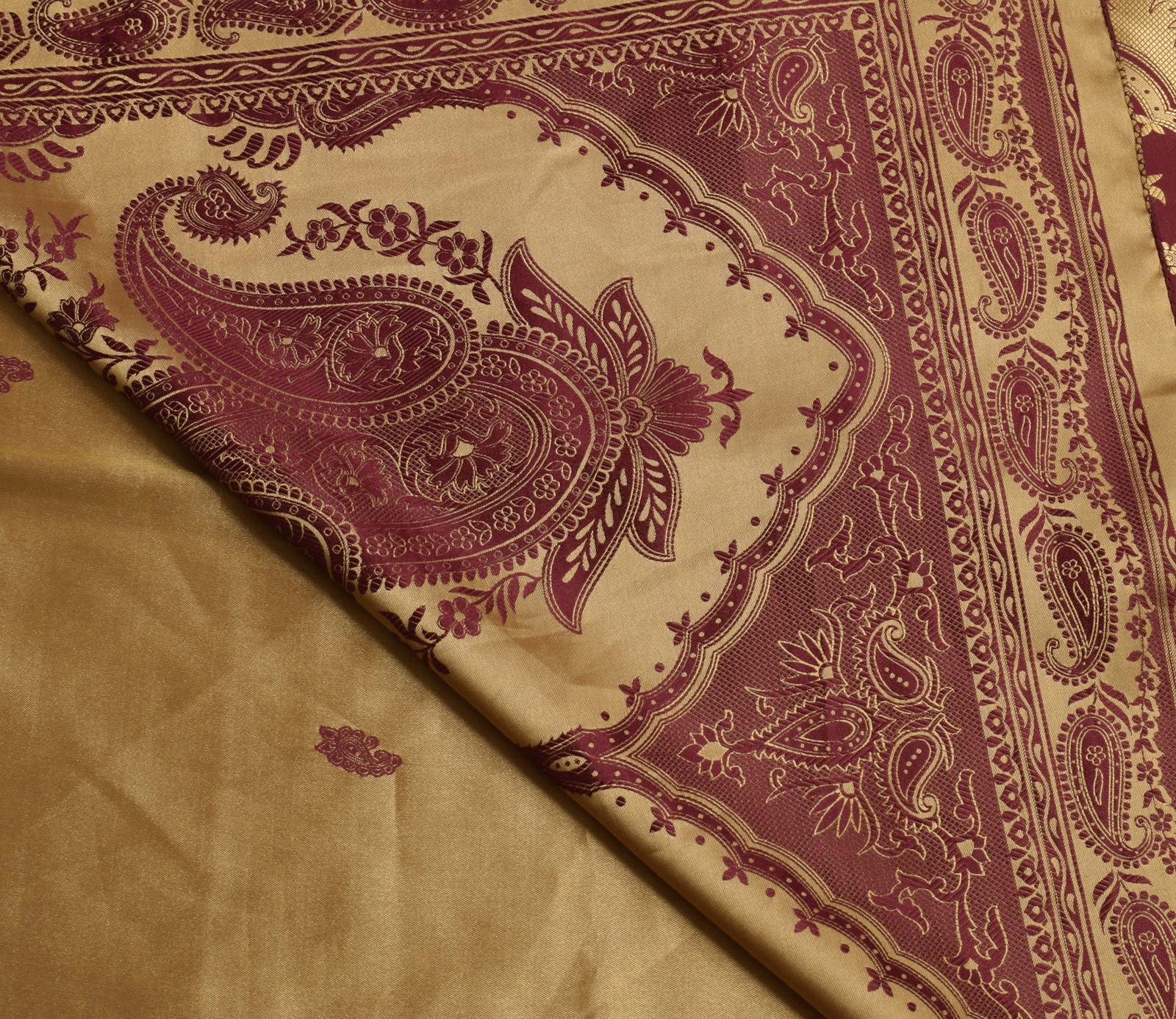 Sushila Vintage Maroon Saree Blend Satin Silk Woven Paisley Soft 5YD Sari Fabric