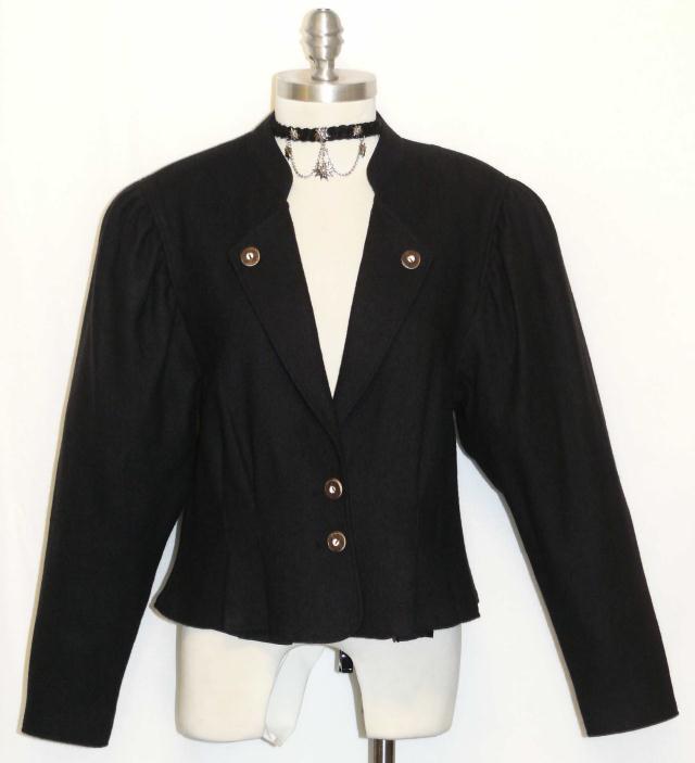 BLACK WOOL JACKET Women AUSTRIA Sport PLEATED Short ELEGANT & CLASSY 6 S B37″