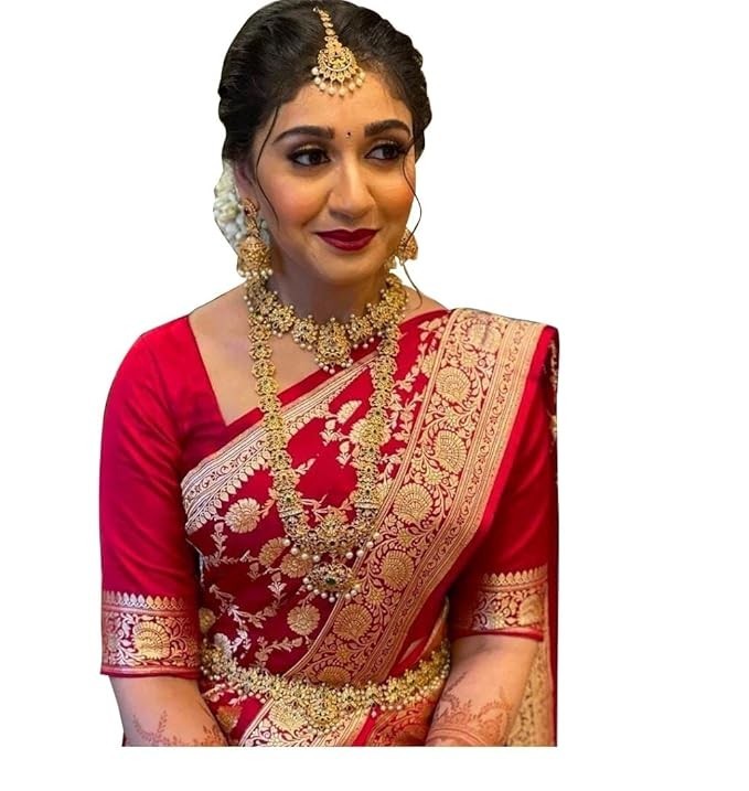 Women’s Kanjivaram Soft Pure Silk Banarasi Sarees With Blouse Piece, Red