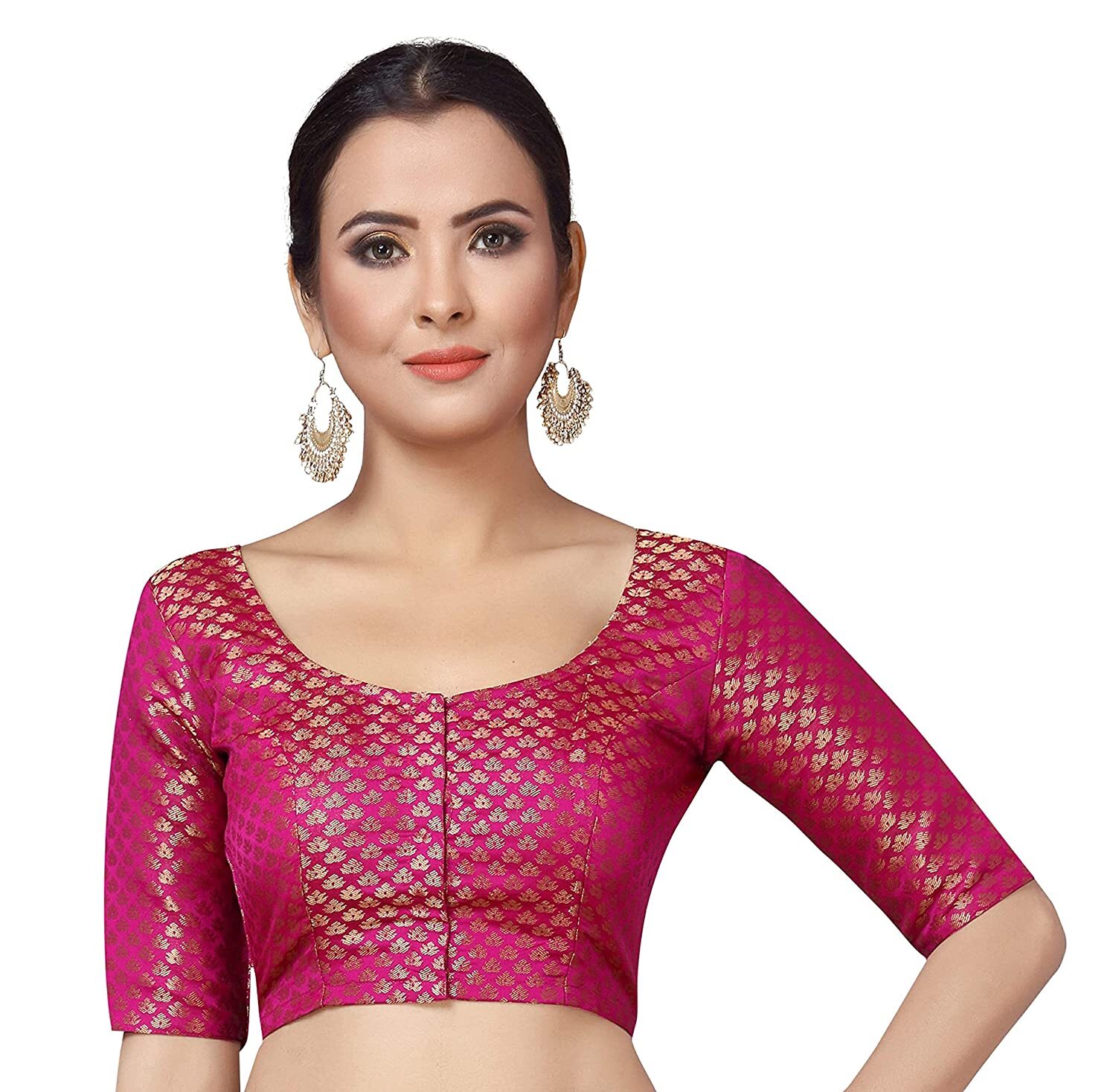 Festival Wedding Women’s Brocade Elbow Sleeves Saree Blouse Pink